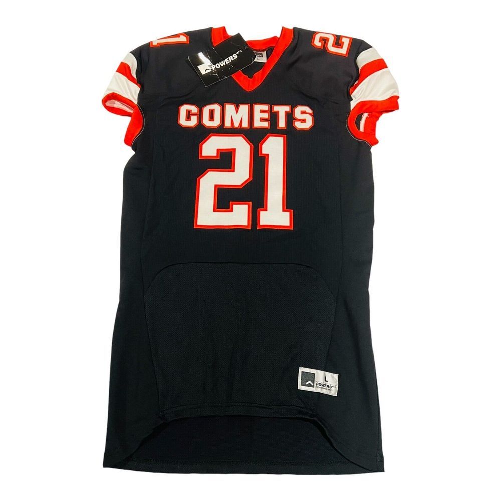 POWERS Brand Men's COMETS 21 Football Game Jersey - Sz Large Black Authentic NWT